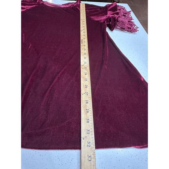 Umgee Velvet Shift Dress Lace Midi Burgundy Sz Small Whimsigoth Vamp Romantic - Picture 7 of 9